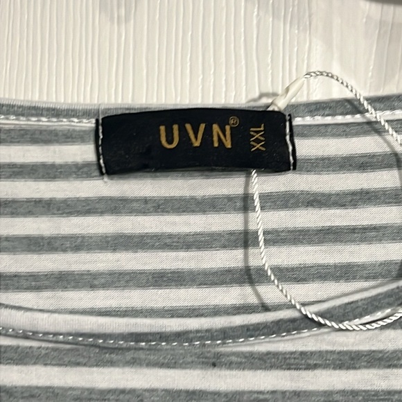 UVN Womens Gray White Striped Mini Dress - Tie Waist - Short Sleeve - Size XXL - Picture 3 of 8